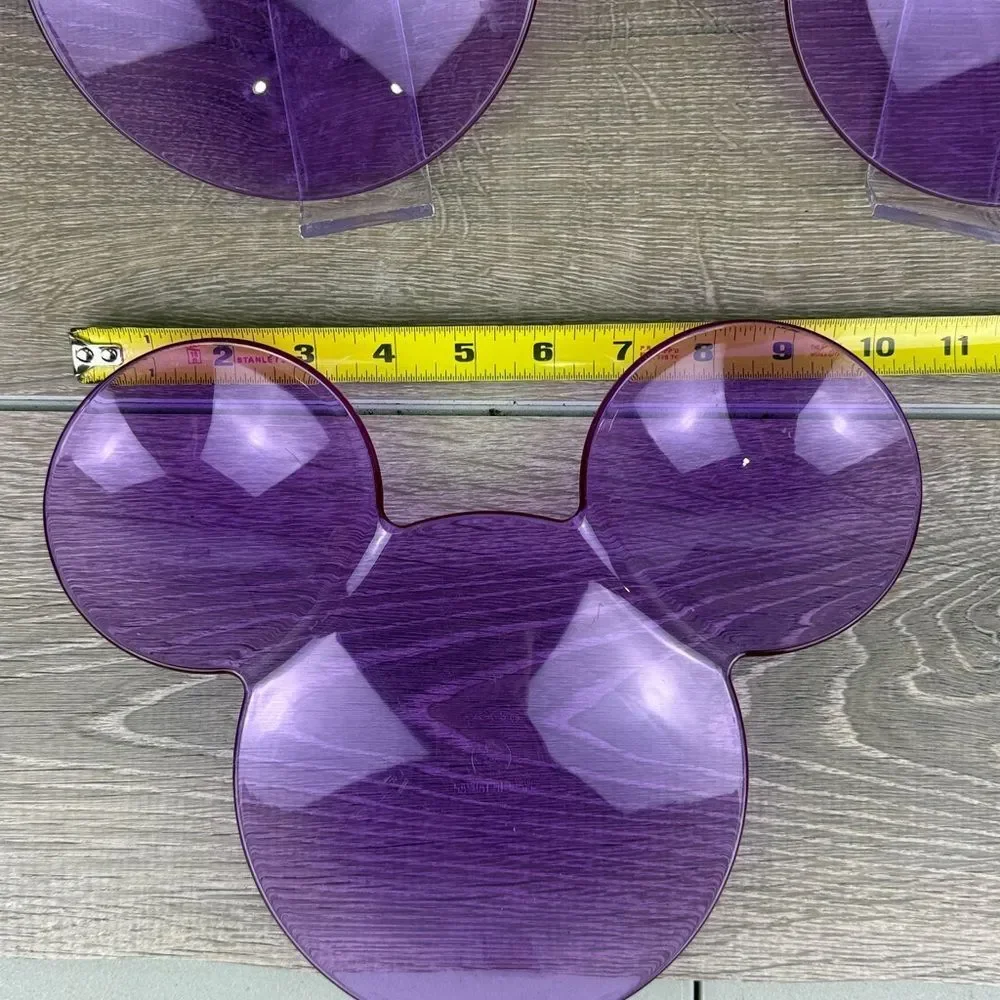 Disney Mickey Mouse Head Shaped Purple Clear Acrylic Plastic Divided Vtg Plates
